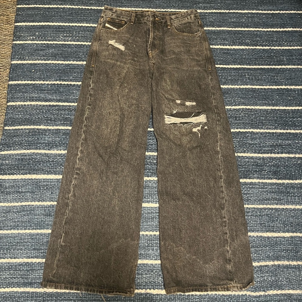 Diesel Distressed Black Wide-Leg Jeans